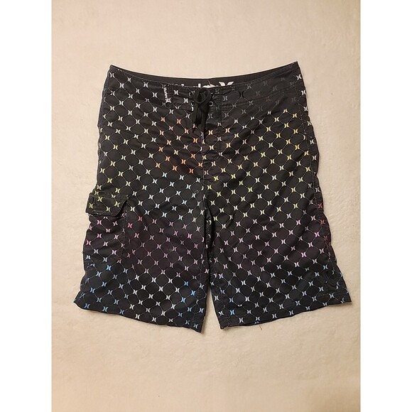 Hurley Mens Size 32 Black Pink Blue Orange Logo  Boardshorts - Picture 1 of 8